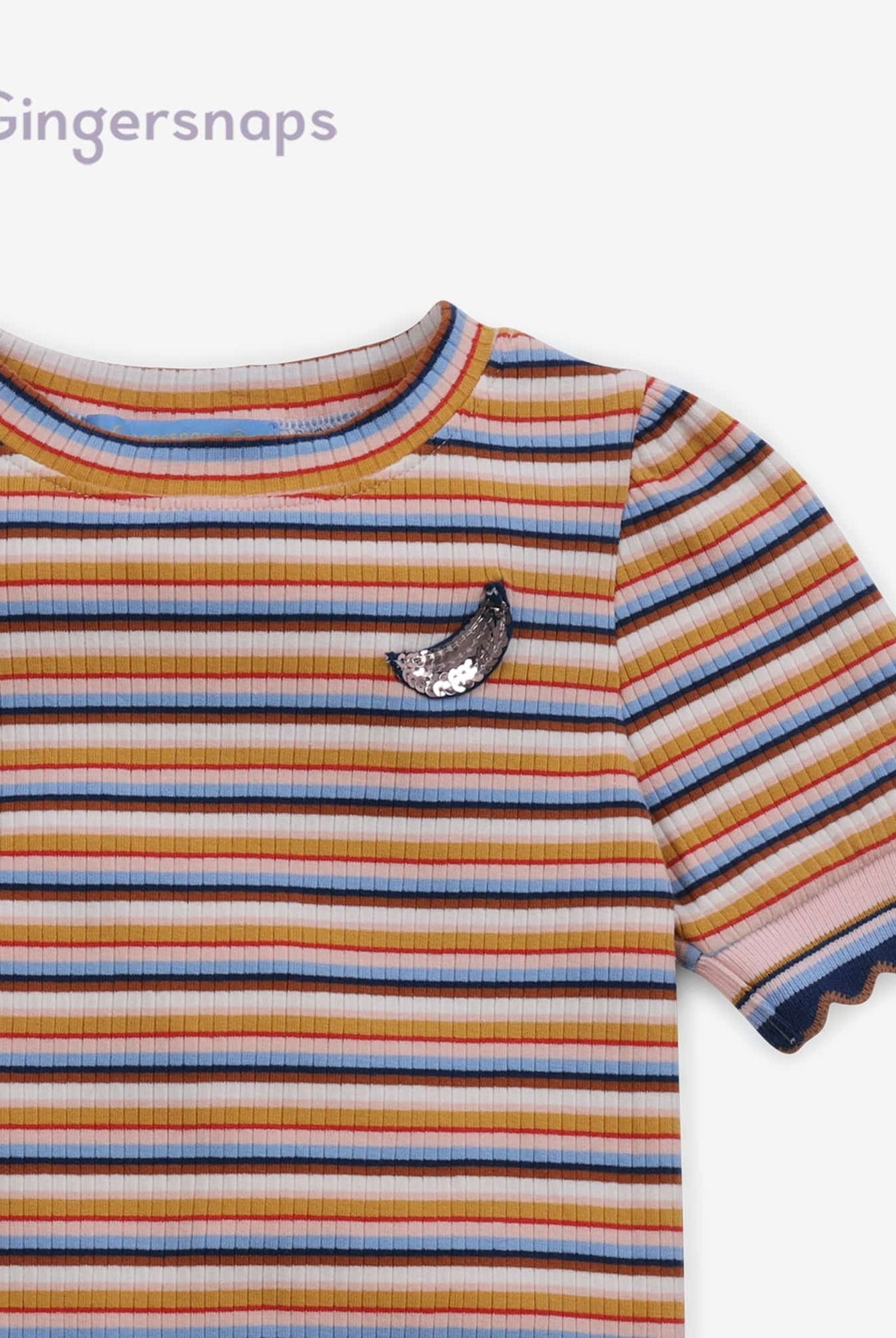 جينجرسنابس بلوزة مخططة بالعرض كم قصير منفوخ بناتي متعدد الألوان