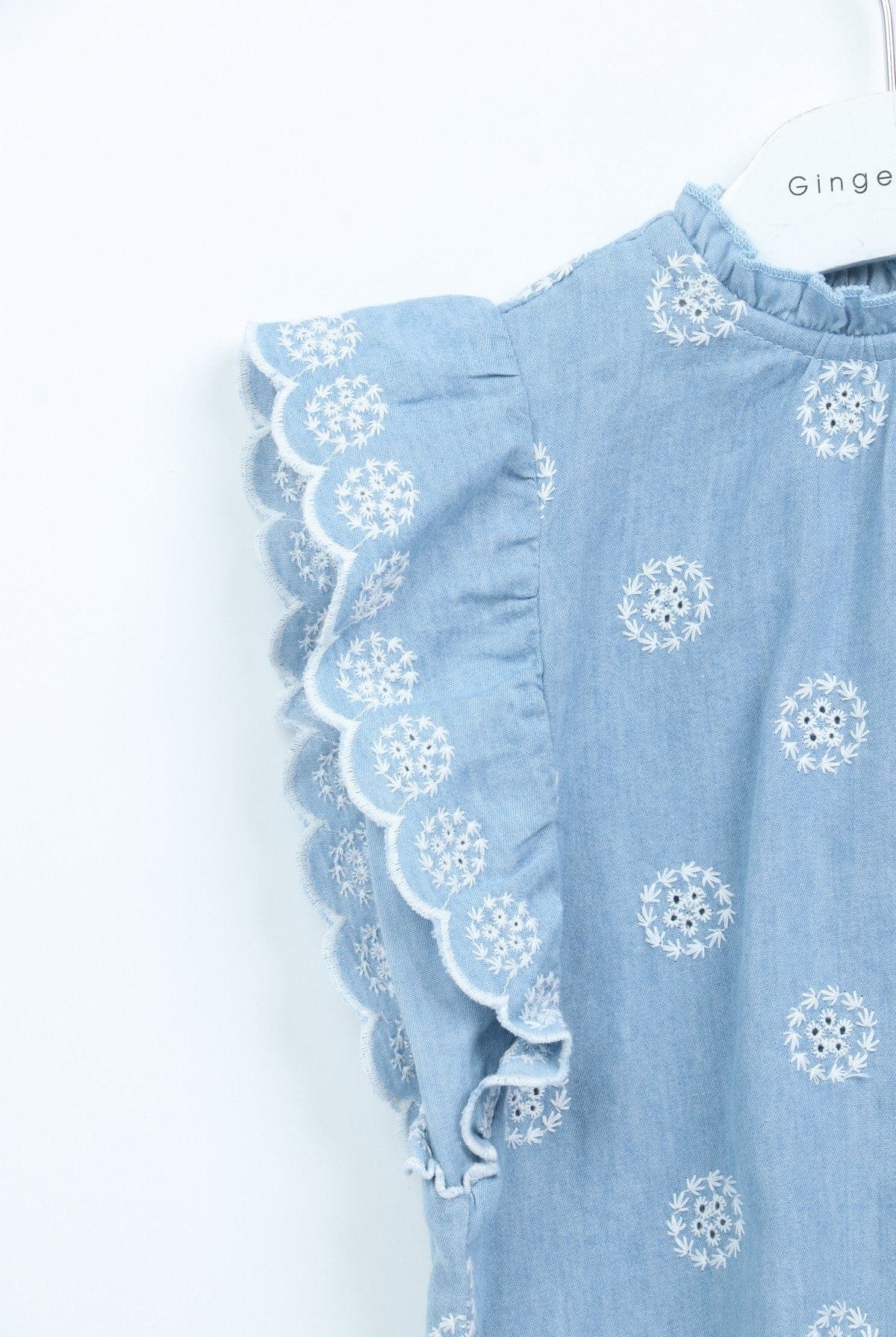 جينجرسنابس بلوزة منقوشة كم قصير مكشكش بناتي أزرق