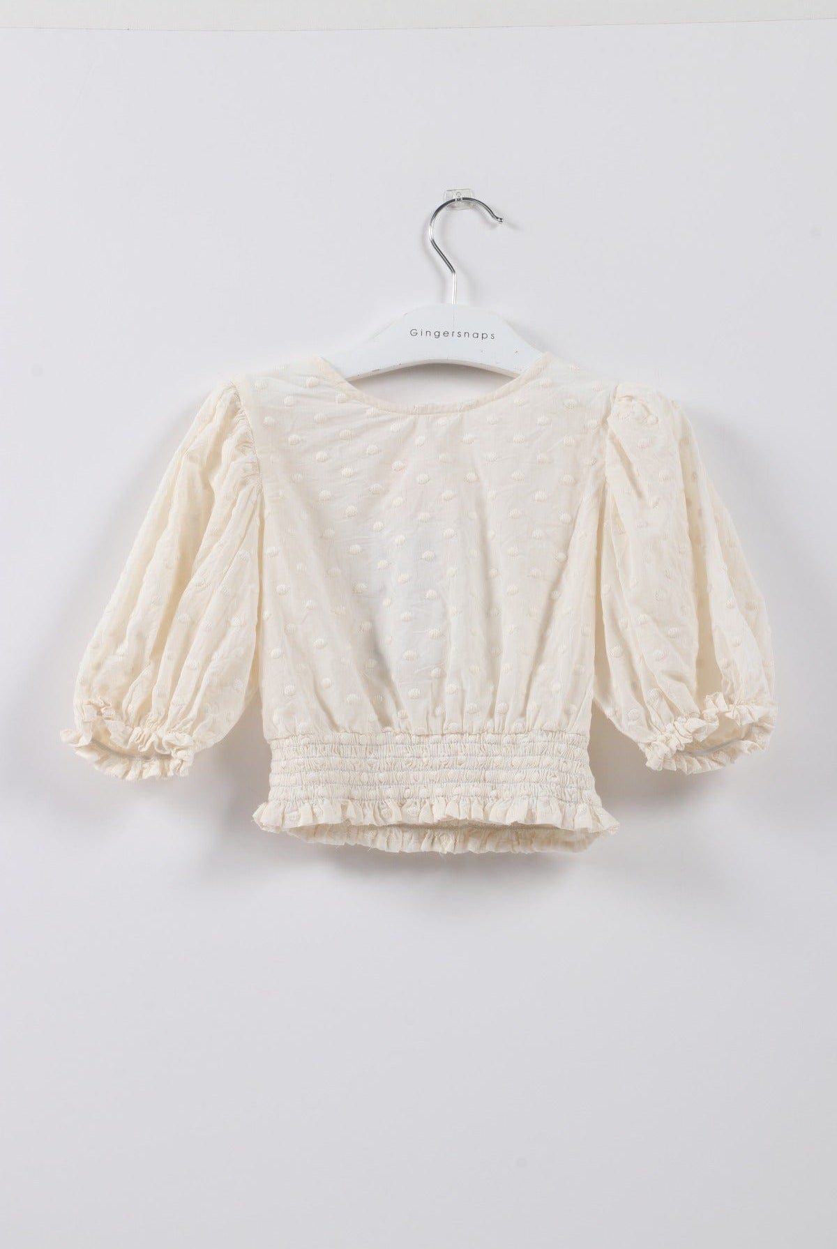 جينجرسنابس بلوزة بناتي سادة نص كم بف مطرز بالخيوط كريمي