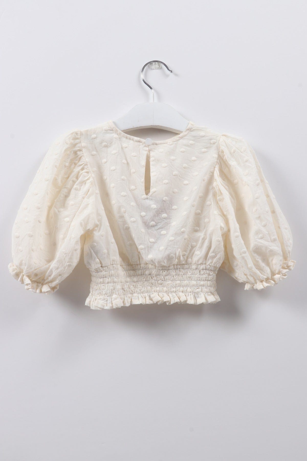 جينجرسنابس بلوزة بناتي سادة نص كم بف مطرز بالخيوط كريمي