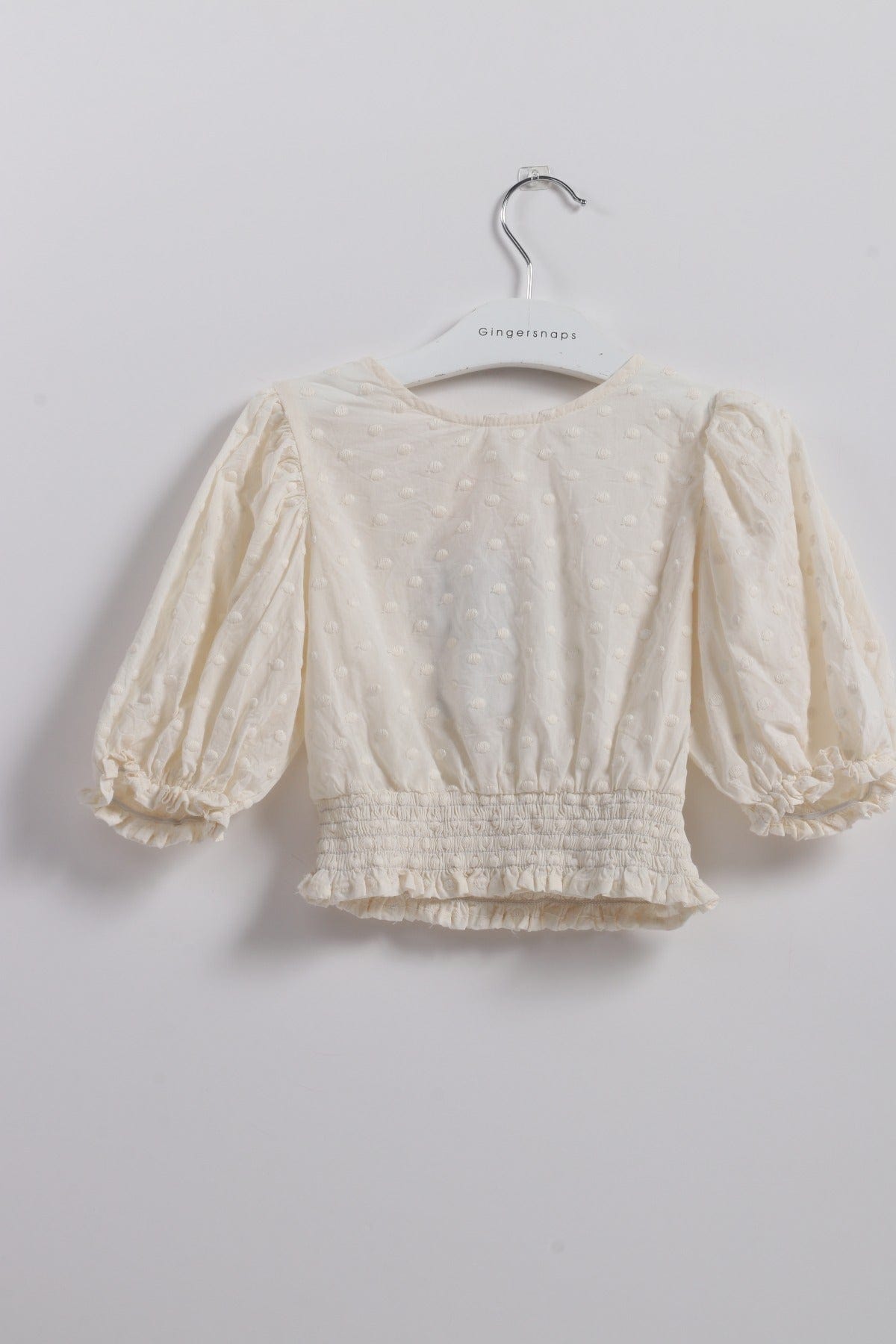 جينجرسنابس بلوزة بناتي سادة نص كم بف مطرز بالخيوط كريمي