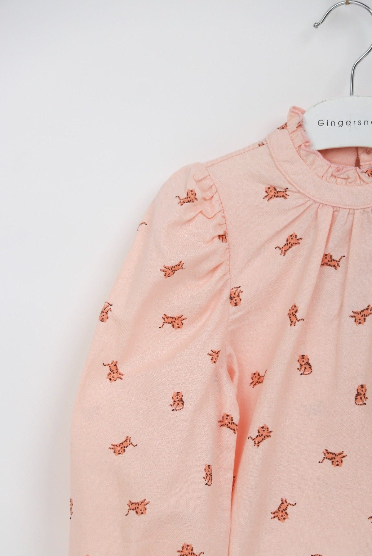 جينجرسنابس بلوزة منقوشة كم طويل بف بناتي وردي فاتح