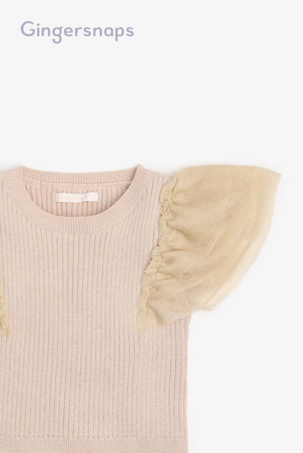 جينجرسنابس بلوزة بناتي مضلع بالطول نص كم تل سادة البيج