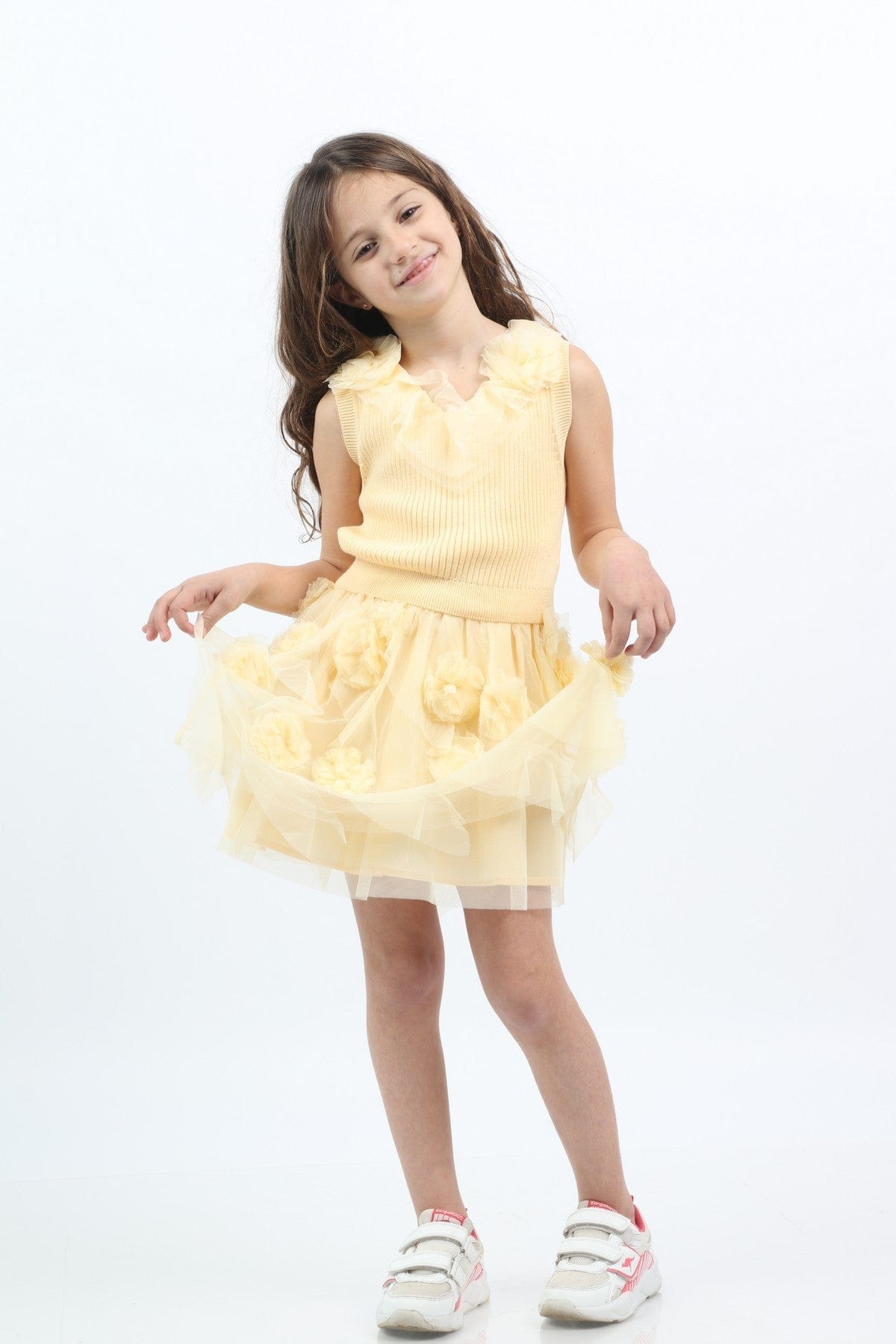 جينجرسنابس تنورة بناتي تل مزينة بالورد كريمي