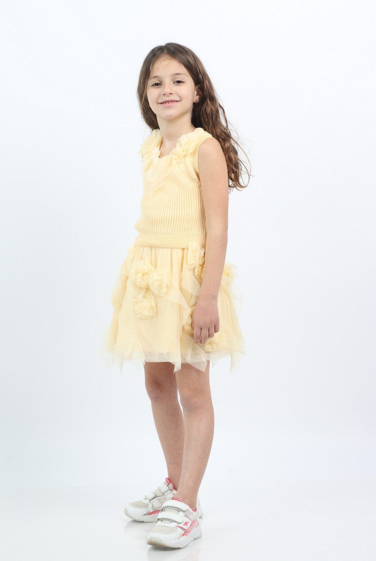 جينجرسنابس تنورة بناتي تل مزينة بالورد كريمي