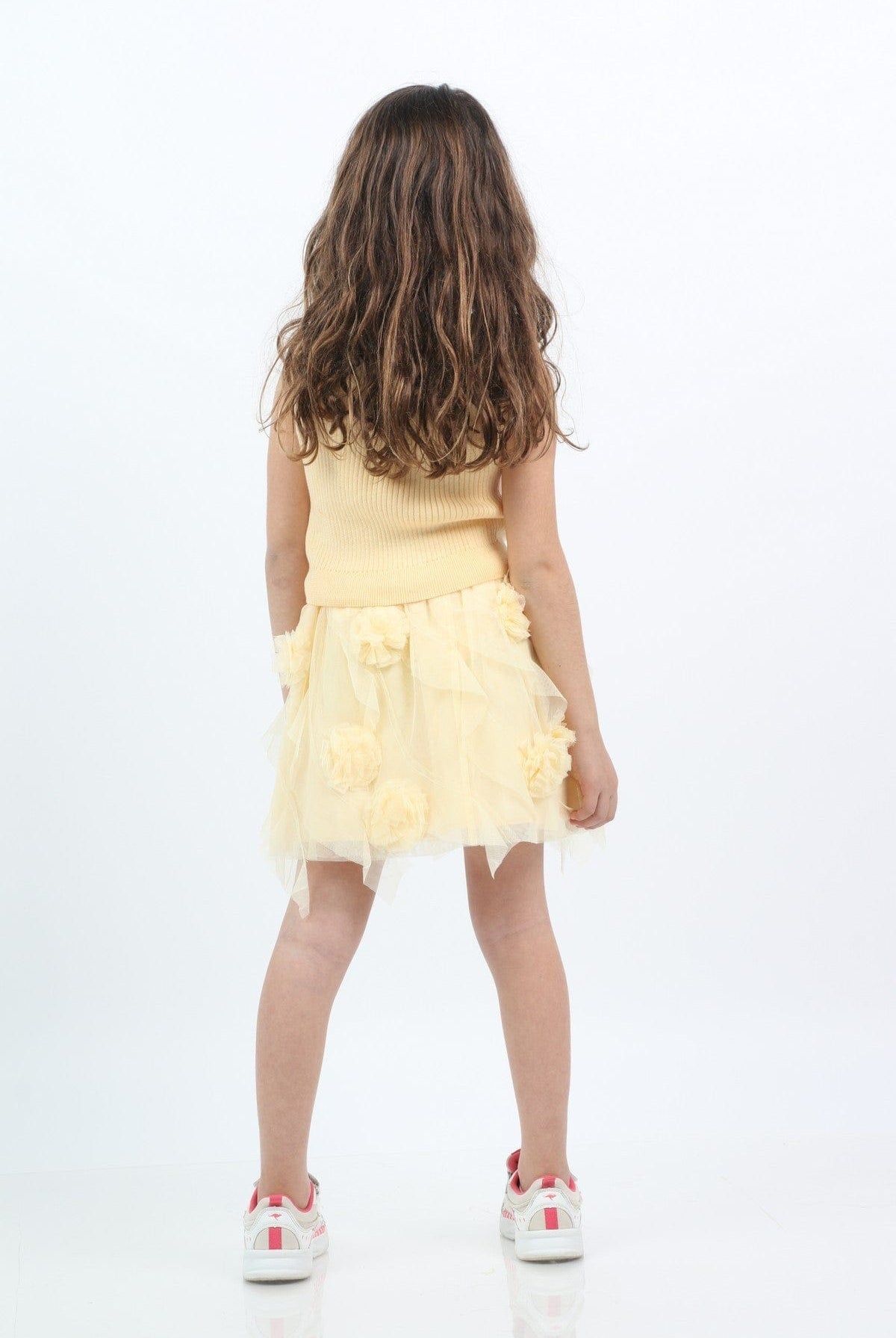 جينجرسنابس تنورة بناتي تل مزينة بالورد كريمي