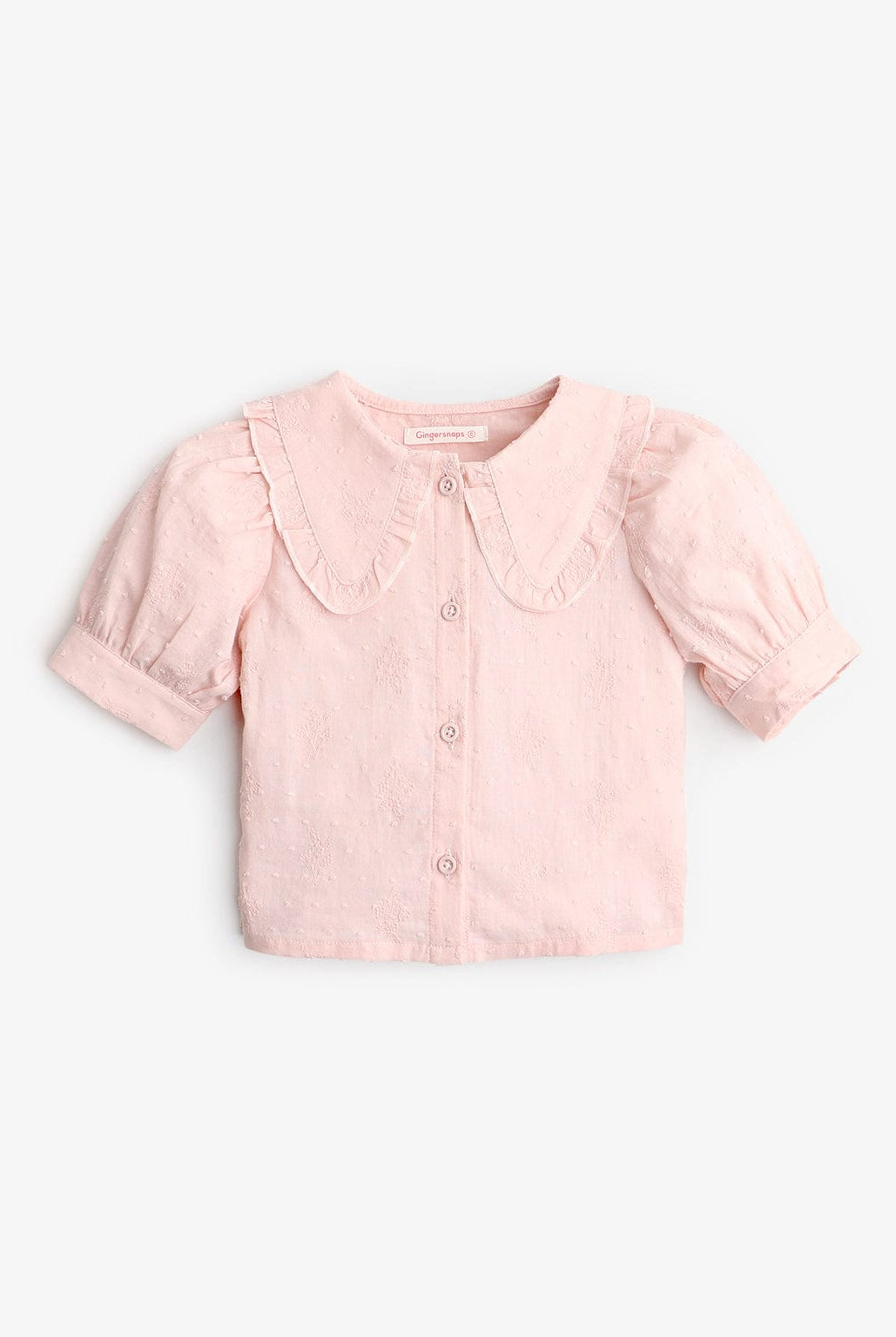 جينجرسنابس بلوزة بناتي بأزرار أمامية بياقة كبيرة نص كم وردي فاتح