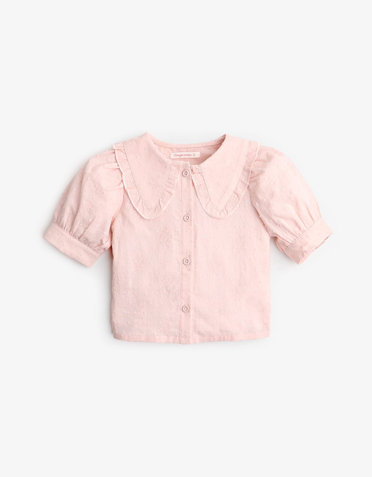 جينجرسنابس بلوزة بناتي بأزرار أمامية بياقة كبيرة نص كم وردي فاتح