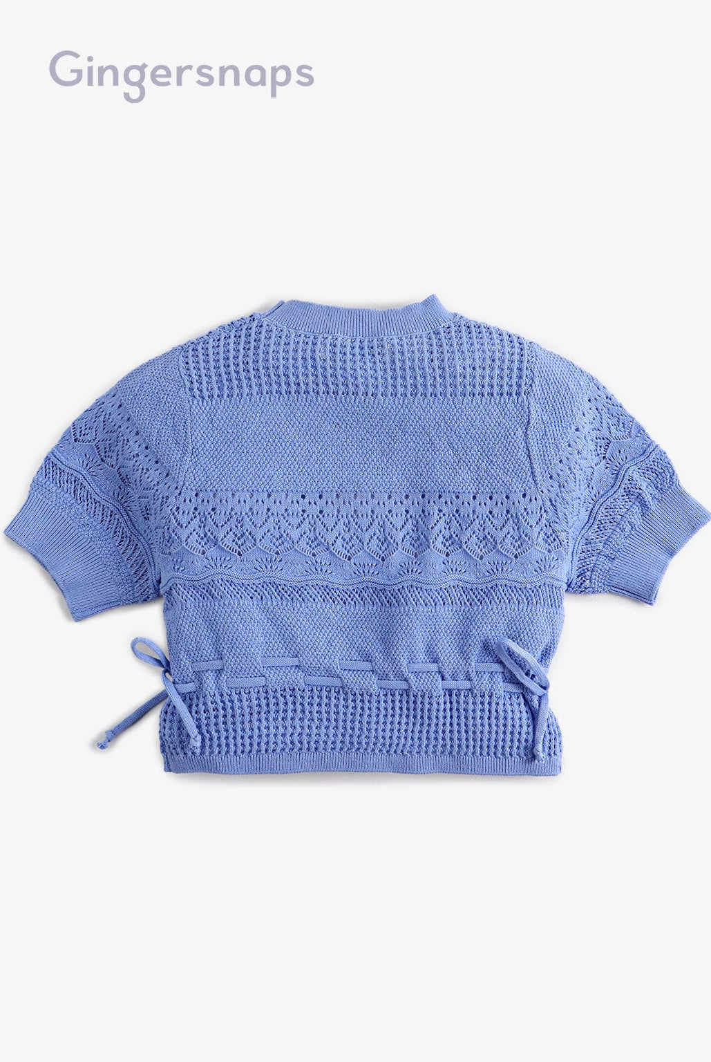 جينجرسنابس بلوزة صوف بناتي كروشية مخرمة برباط من الأسفل أزرق