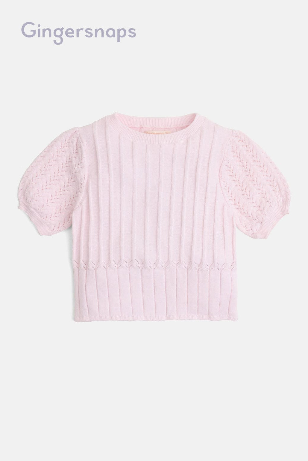 جينجرسنابس تيشيرت مضلع بالطول كم قصير بف بناتي وردي