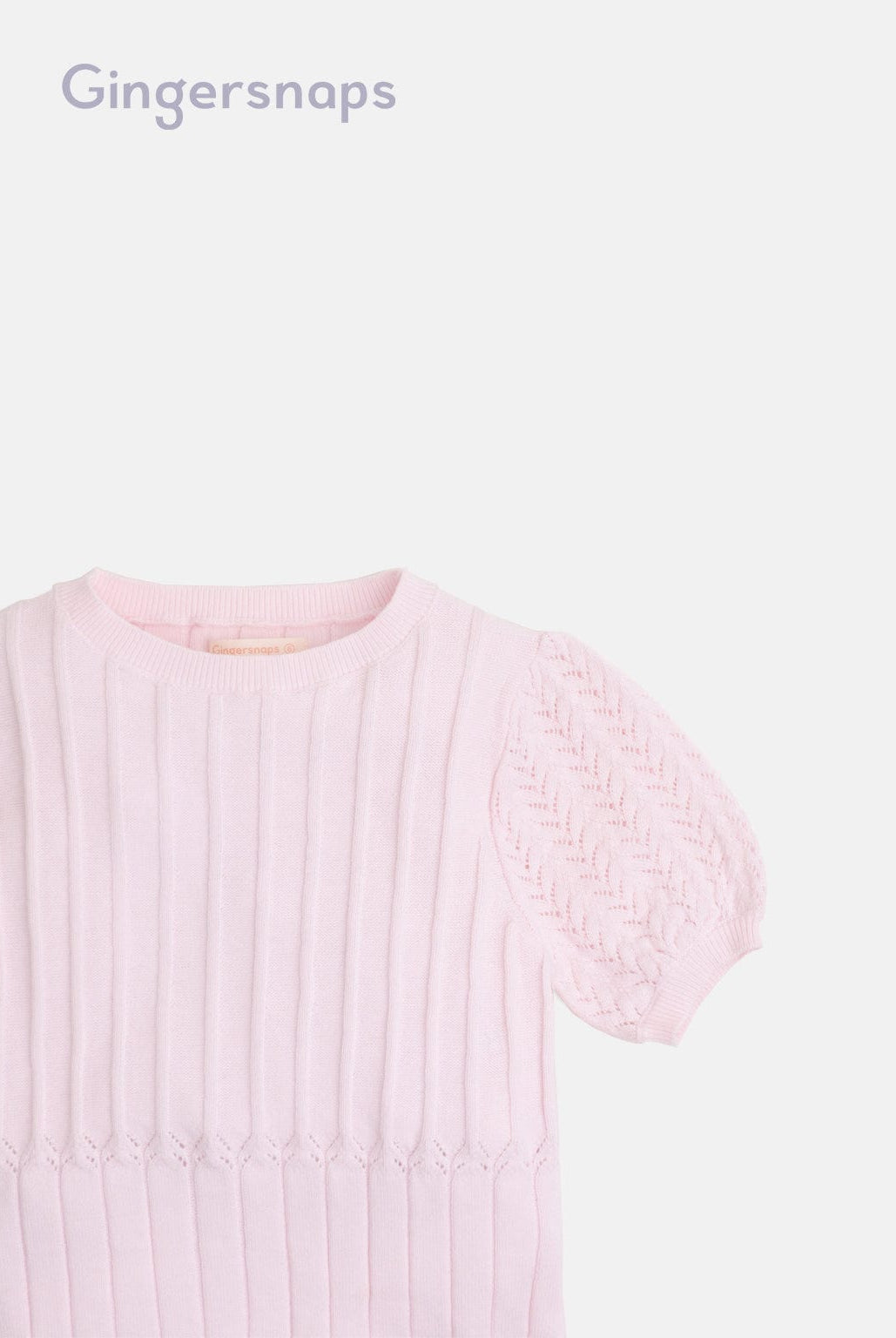 جينجرسنابس تيشيرت مضلع بالطول كم قصير بف بناتي وردي