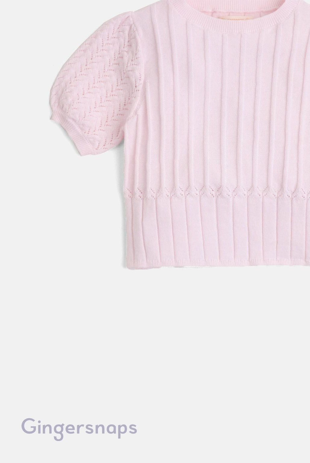 جينجرسنابس تيشيرت مضلع بالطول كم قصير بف بناتي وردي