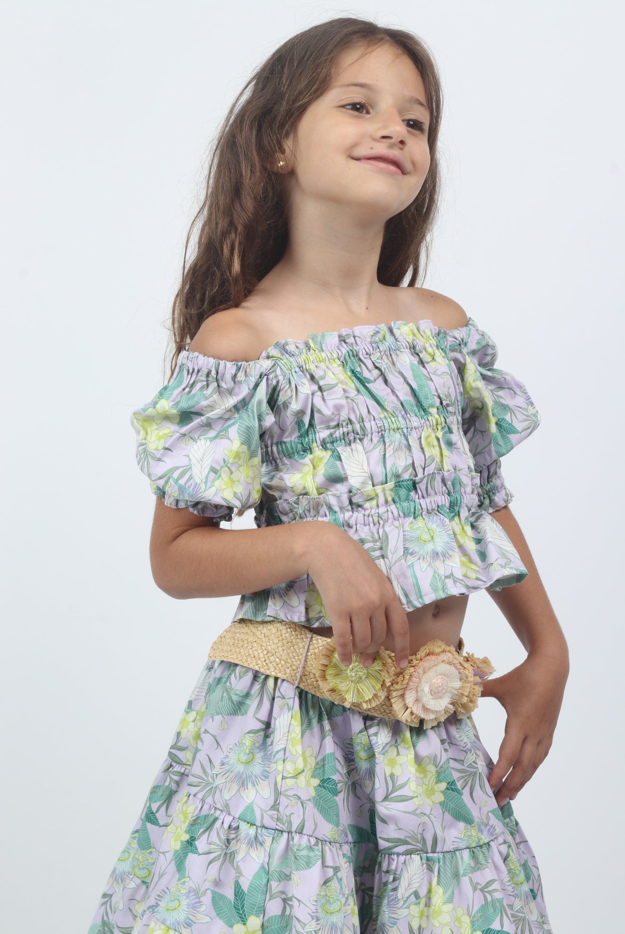 جينجرسنابس بلوزة بناتي قصير أوف شولدر منقوش متعدد الألوان