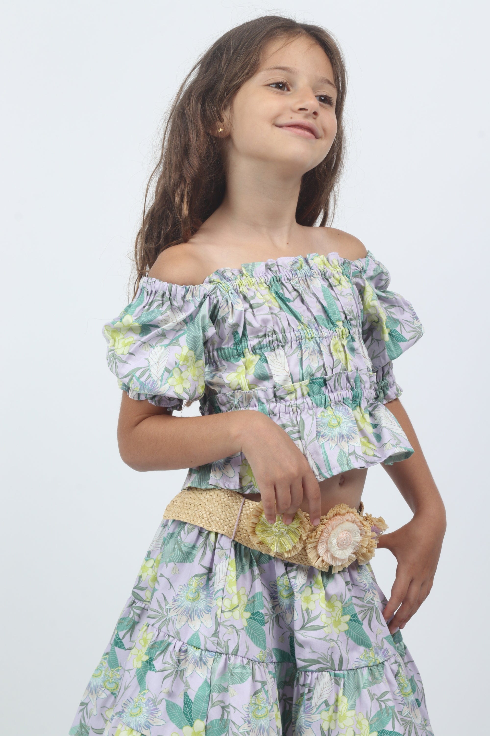 جينجرسنابس بلوزة بناتي قصير أوف شولدر منقوش متعدد الألوان