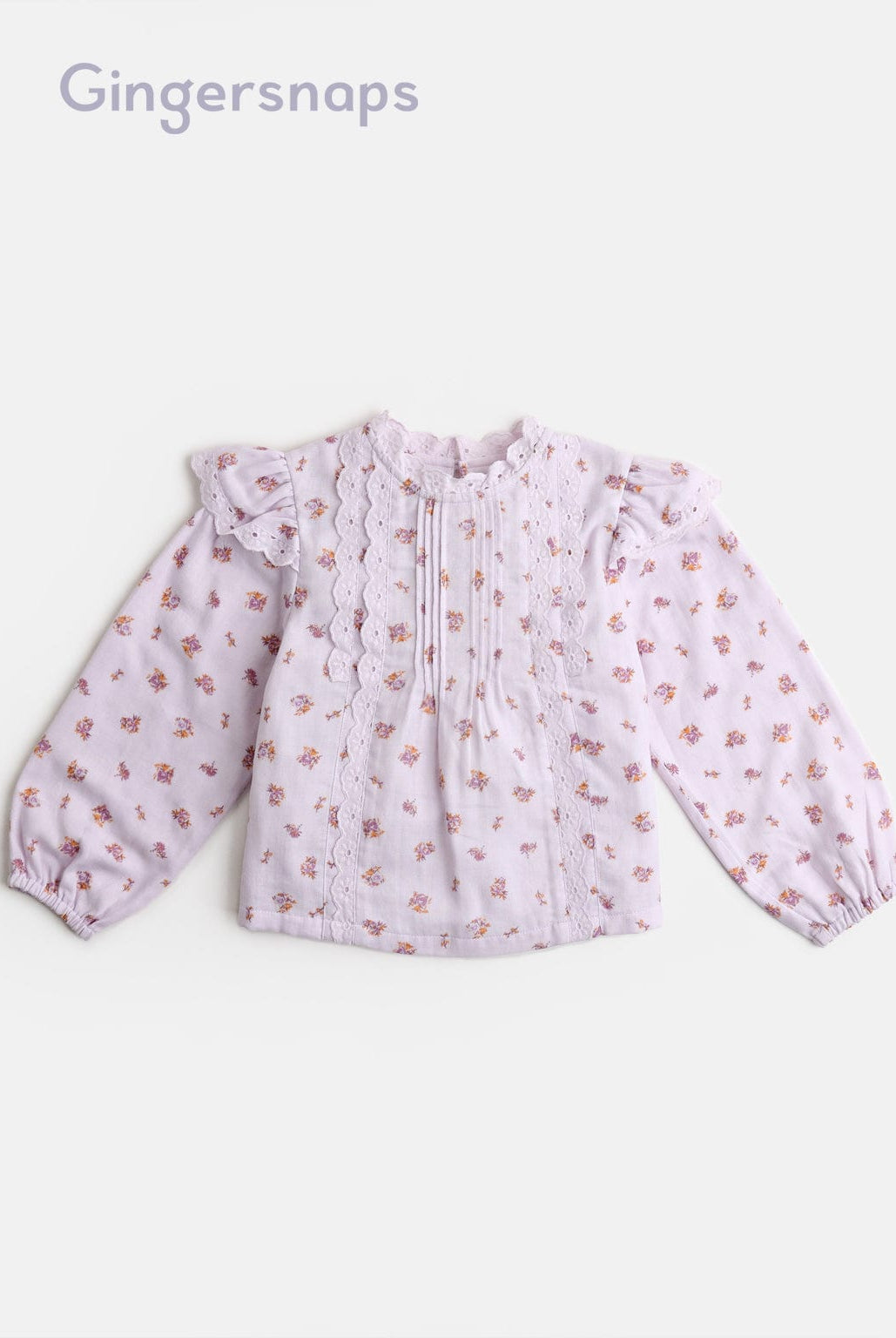 جينجرسنابس بلوزة منقوشة مكشكشة من الصدر كم طويل بف بناتي أرجواني