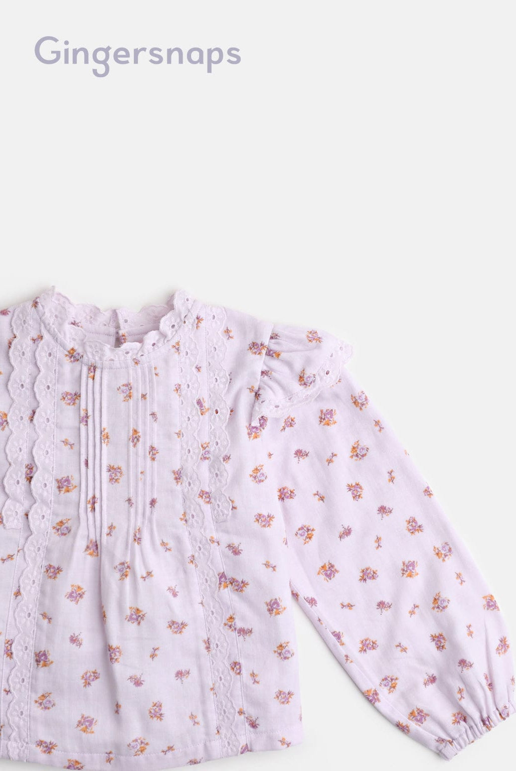 جينجرسنابس بلوزة منقوشة مكشكشة من الصدر كم طويل بف بناتي أرجواني