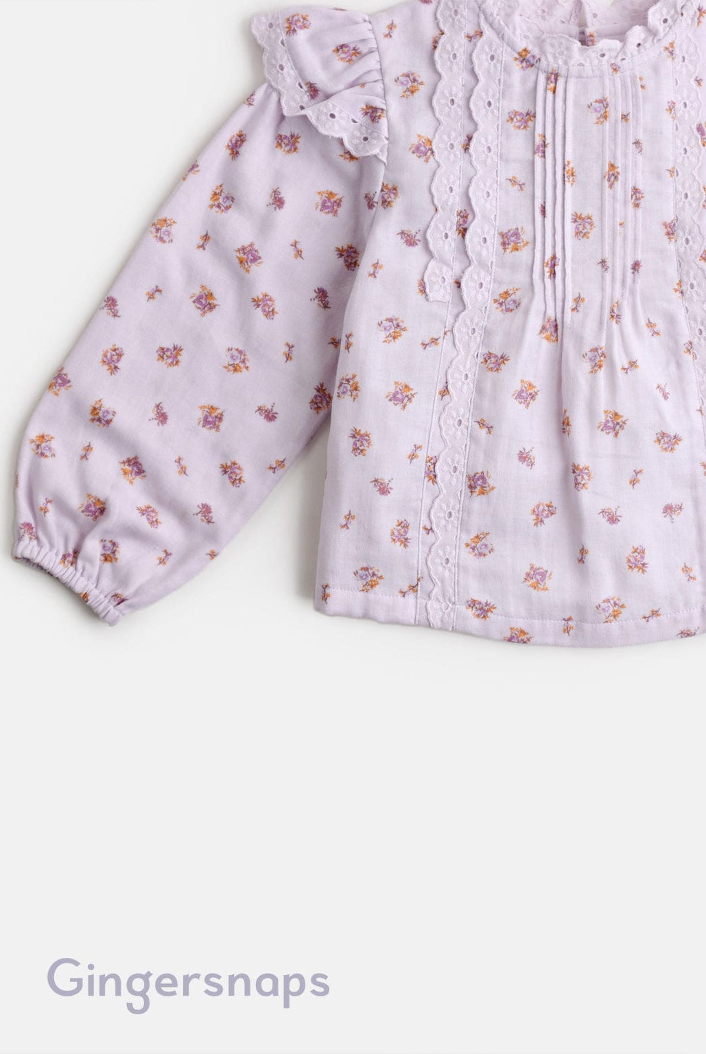 جينجرسنابس بلوزة منقوشة مكشكشة من الصدر كم طويل بف بناتي أرجواني