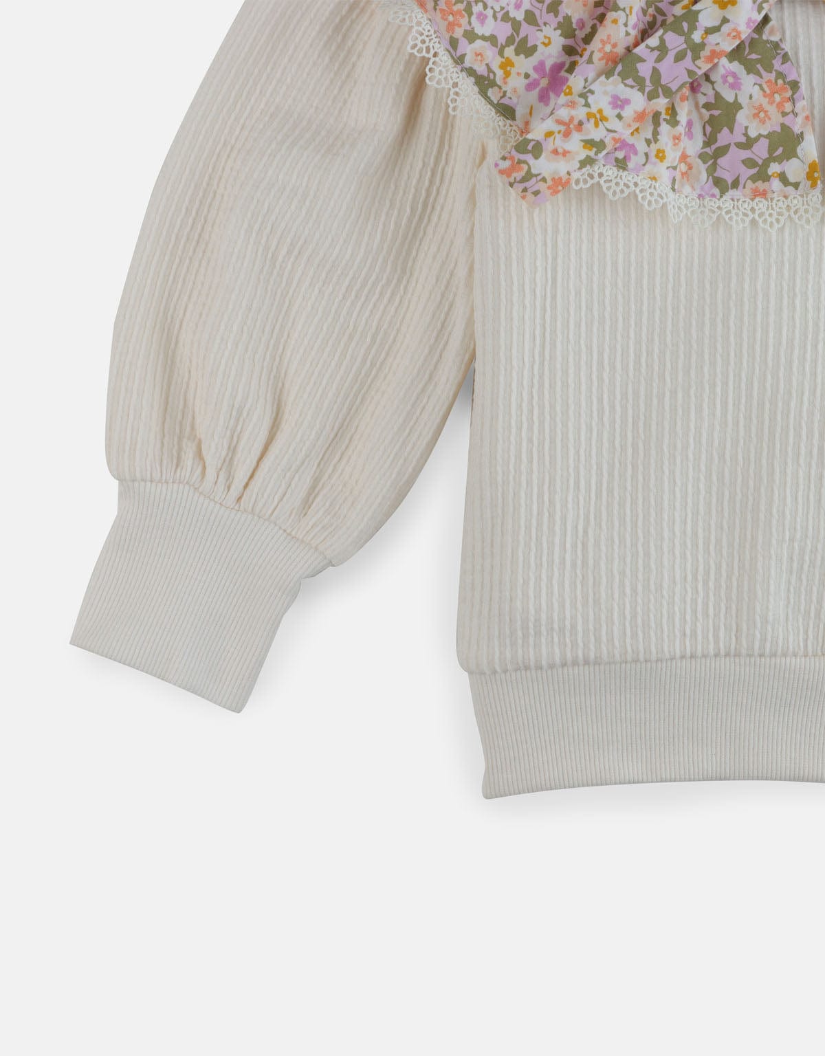 جينجرسنابس بلوزة بناتي سادة مضلعة كم طويل بف أوف وايت