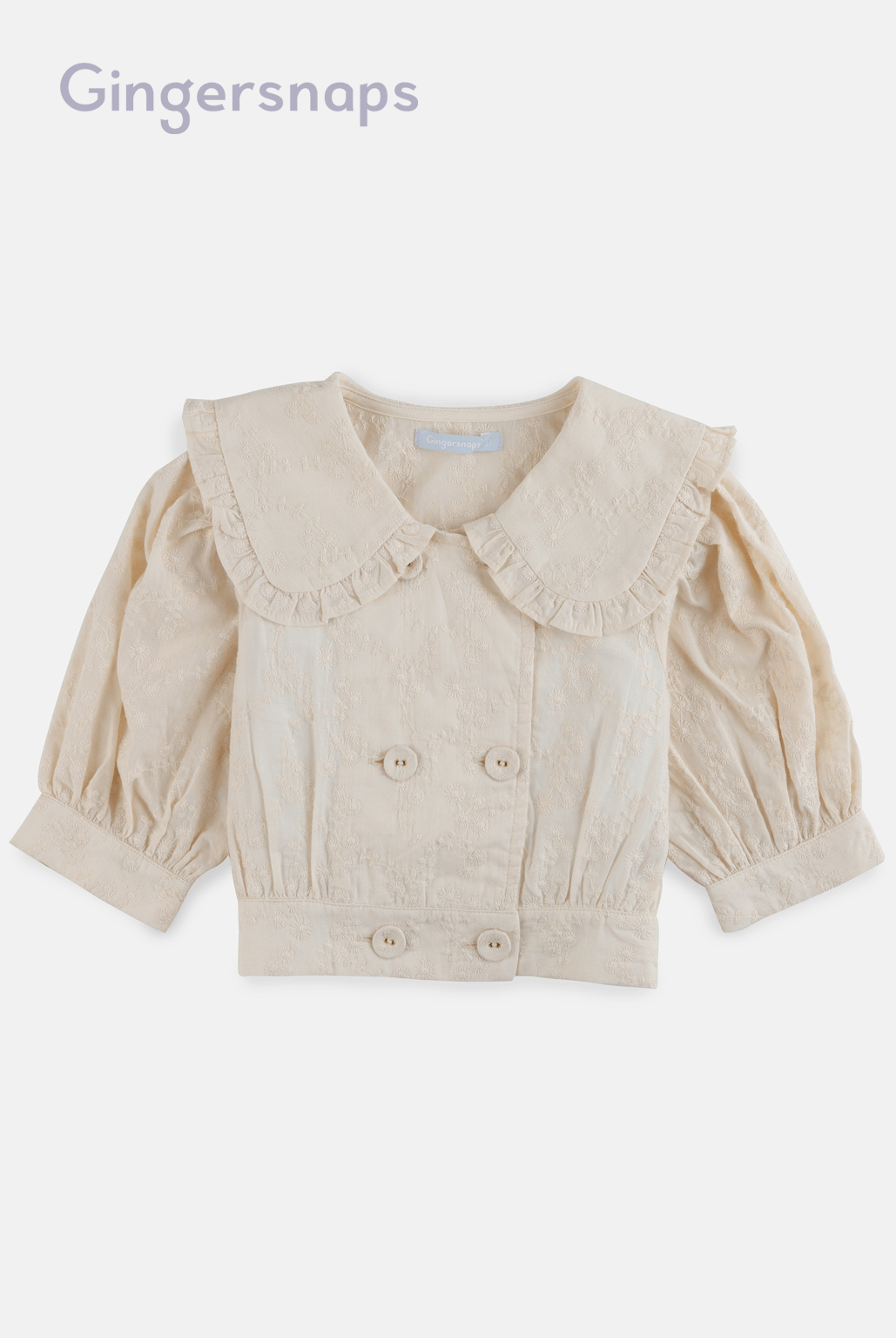 جينجرسنابس بلوزة بناتي خصر مرتفع بأزرار أمامية نص كم بف أوف وايت