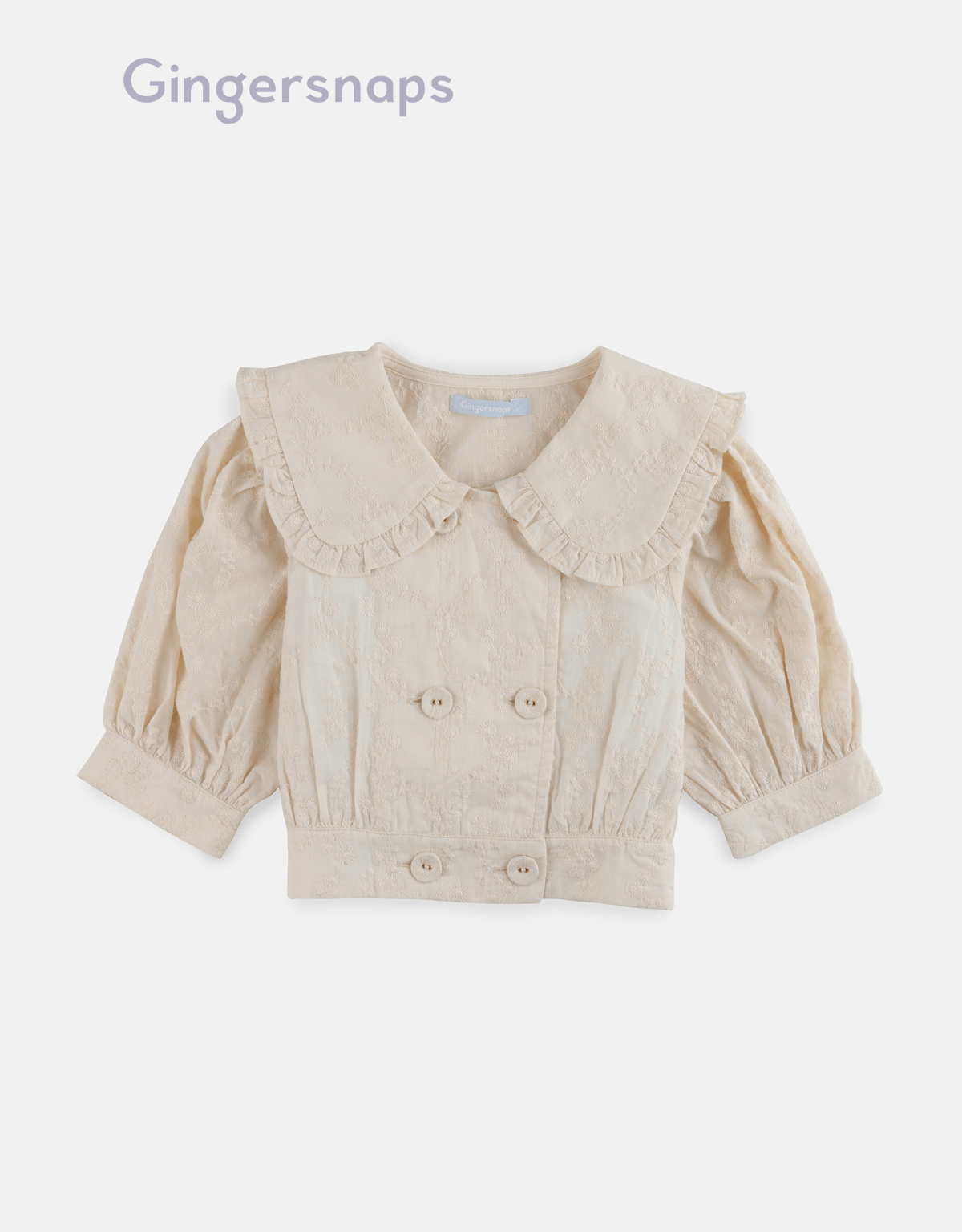 جينجرسنابس بلوزة بناتي خصر مرتفع بأزرار أمامية نص كم بف أوف وايت