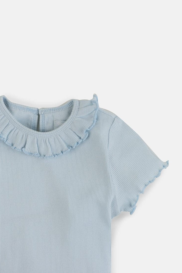جينجرسنابس توب بناتي سادة مضلع كم قصير وياقة مكشكشة أزرق
