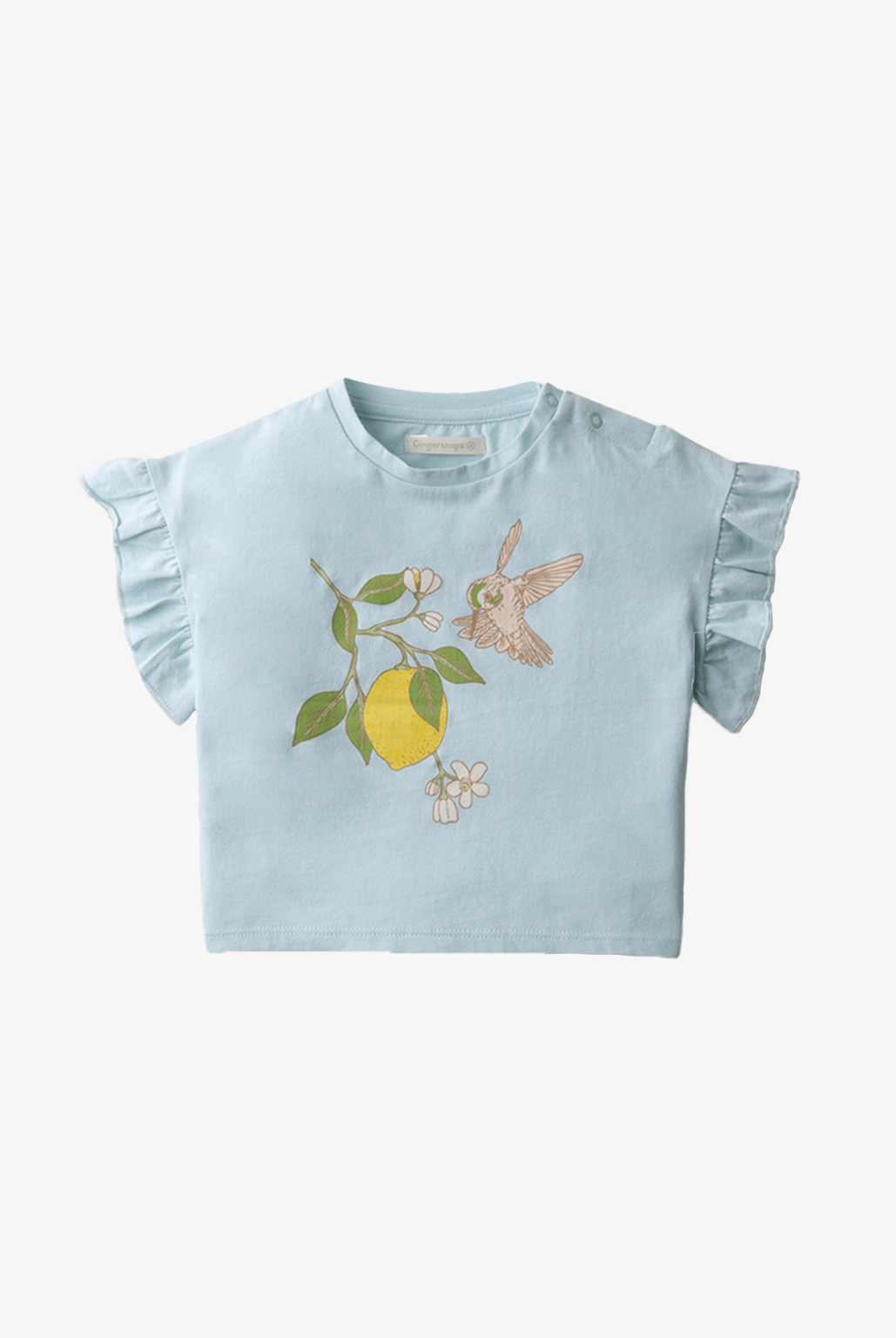 جينجرسنابس توب بناتي بطبعة على الصدر كم قصير أزرق