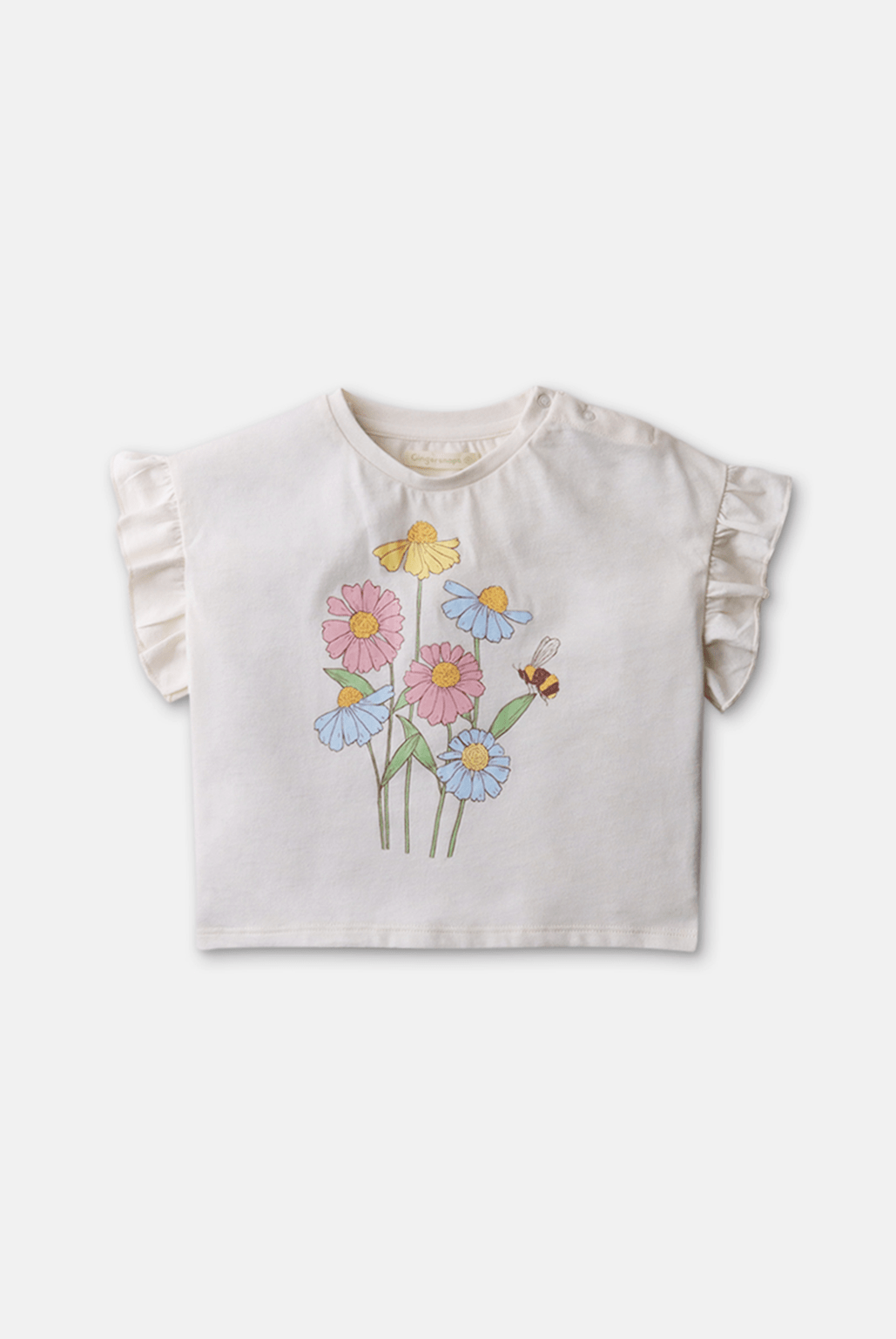 جينجرسنابس توب بناتي بطبعة ورود على الصدر كم قصير أوف وايت