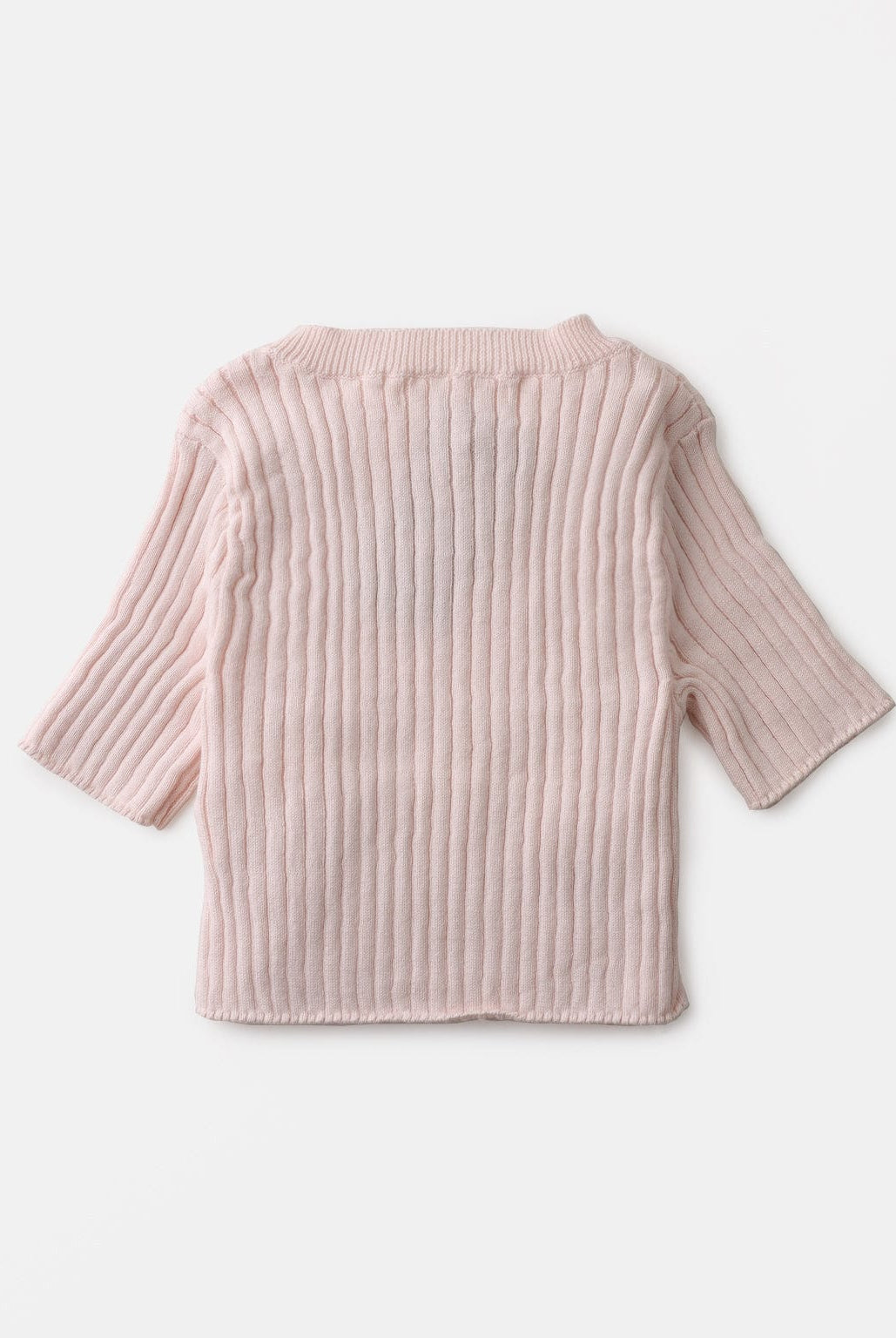 جينجرسنابس بلوزة بناتي مضلعة كم طويل بورود على الياقة وردي