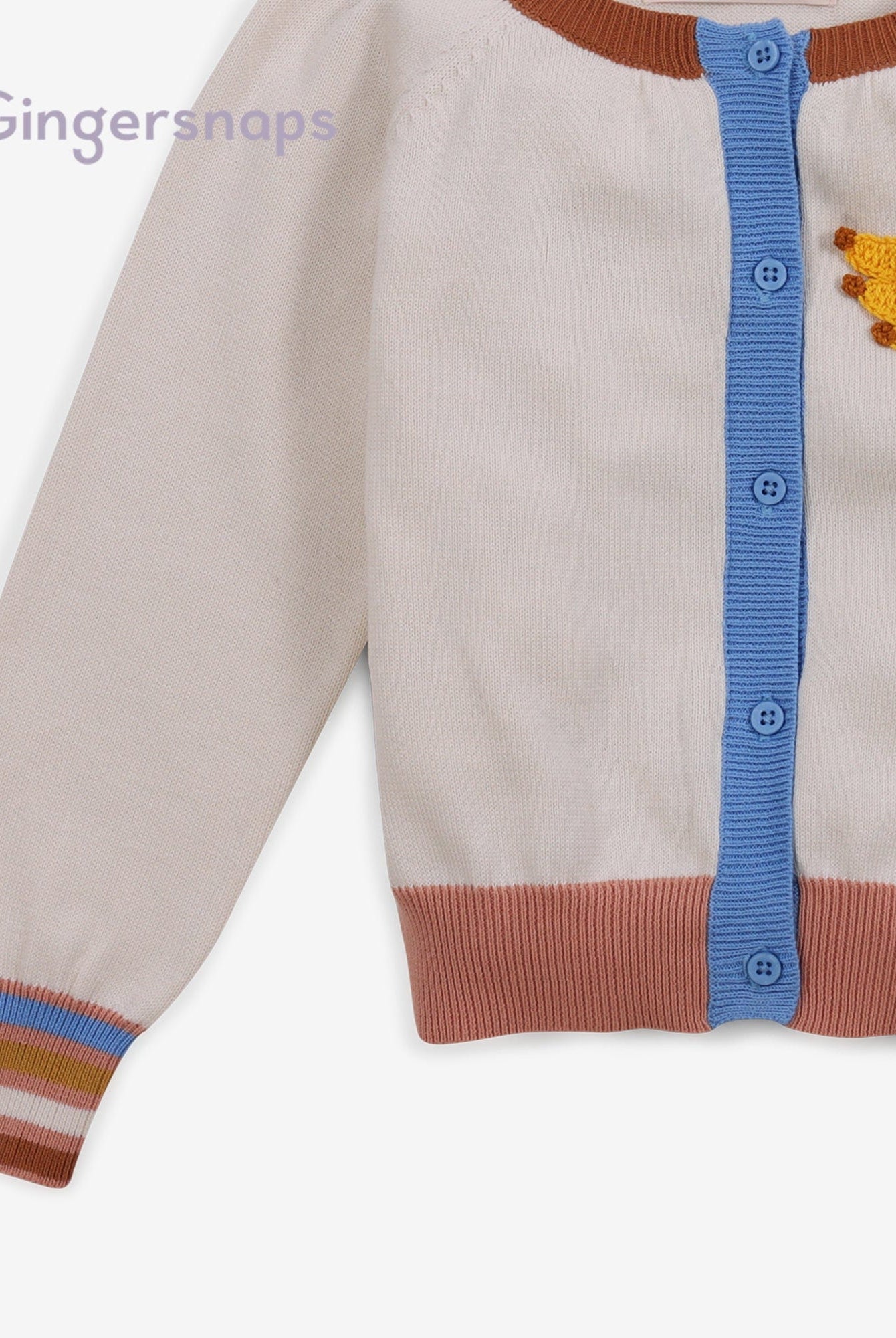 جينجرسنابس كارديجان شتوي بأزرار أمامية مطرزة بخيوط كم طويل بناتي أوف وايت