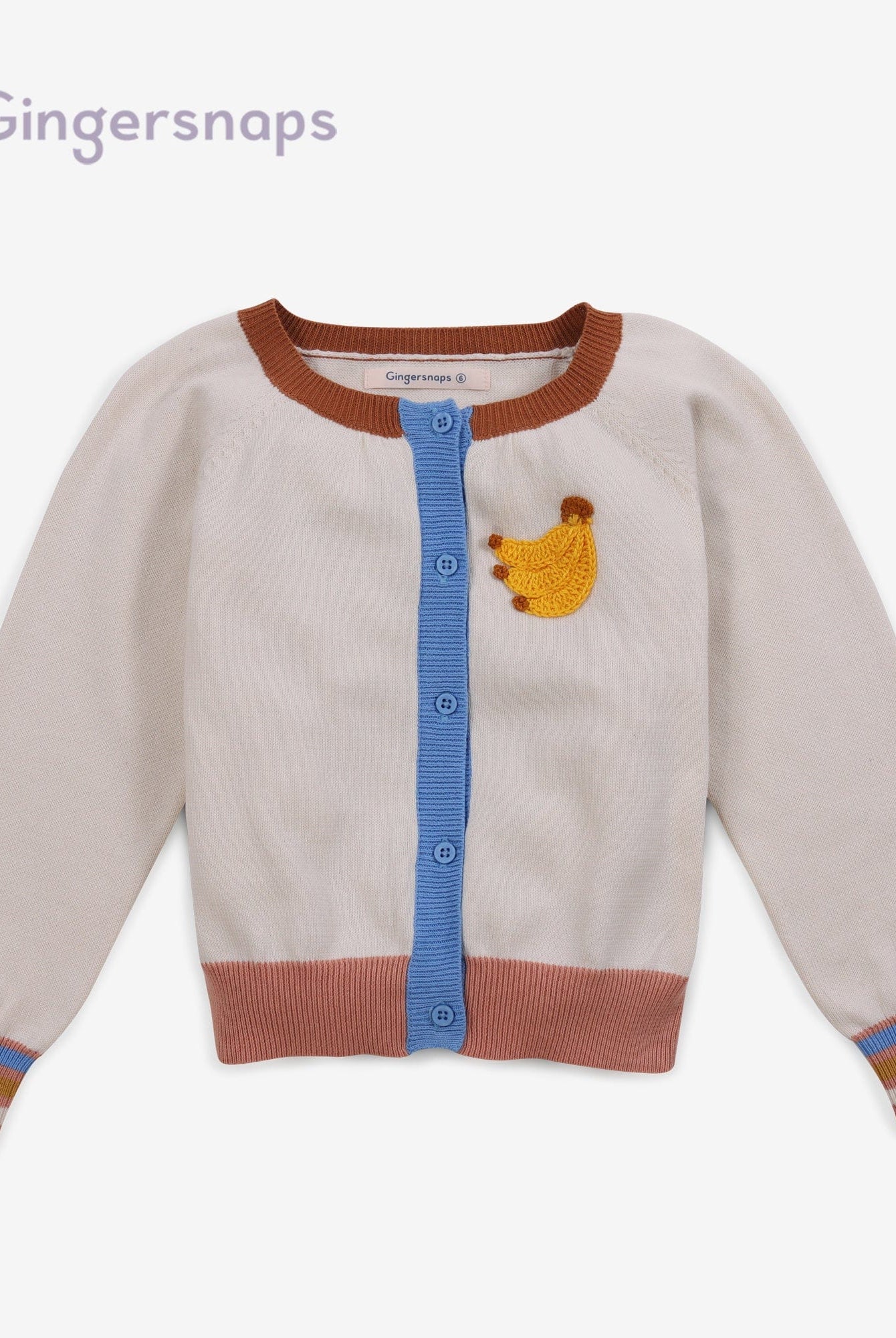 جينجرسنابس كارديجان شتوي بأزرار أمامية مطرزة بخيوط كم طويل بناتي أوف وايت