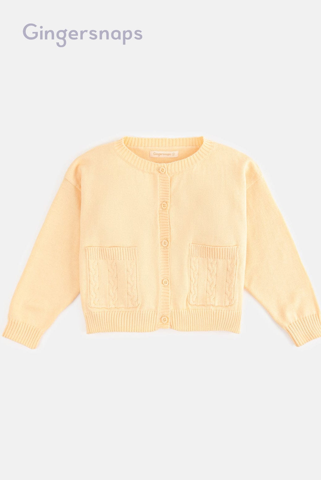 جينجرسنابس كارديجان شتوي بجيوب وأزرار أمامية كم طويل بناتي أصفر