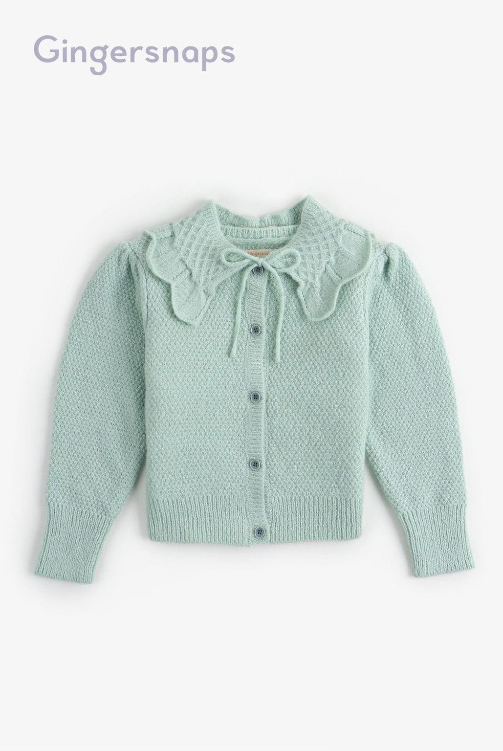 جينجرسنابس كارديجان بأزرار أمامية ياقة كبير ورباط فيونكة كم طويل بناتي أخضر
