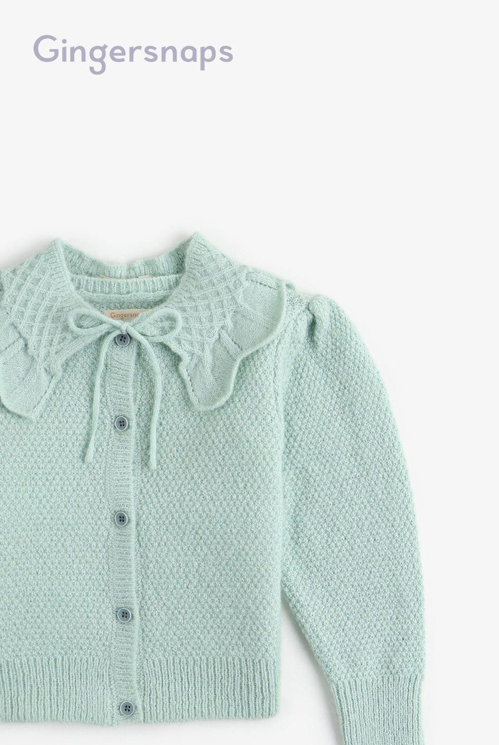 جينجرسنابس كارديجان بأزرار أمامية ياقة كبير ورباط فيونكة كم طويل بناتي أخضر