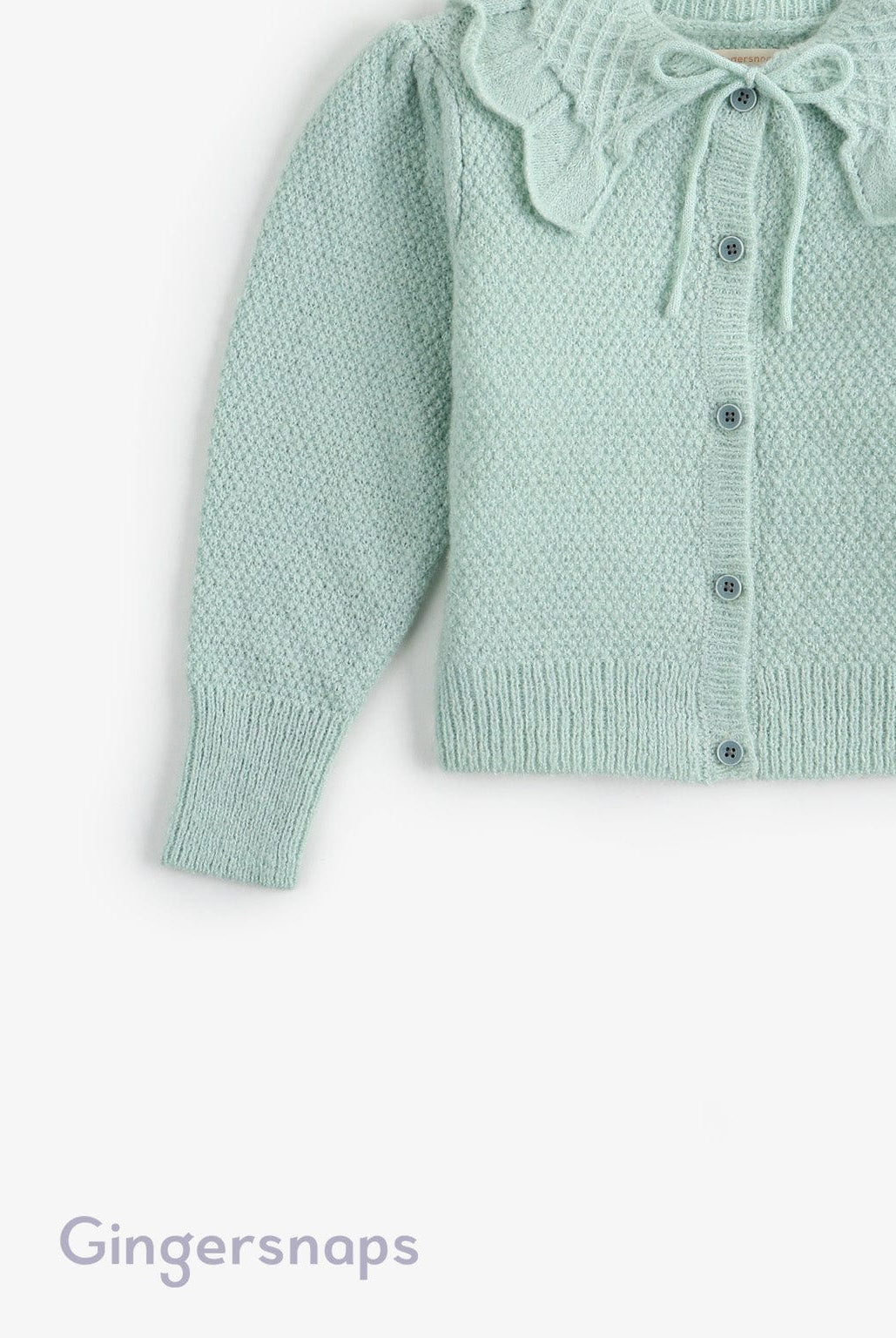 جينجرسنابس كارديجان بأزرار أمامية ياقة كبير ورباط فيونكة كم طويل بناتي أخضر