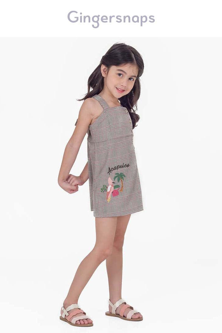 جينجرسنابس فستان قصير سادة مطرز من أسفل حمالات عريضة بناتي متعدد الألوان