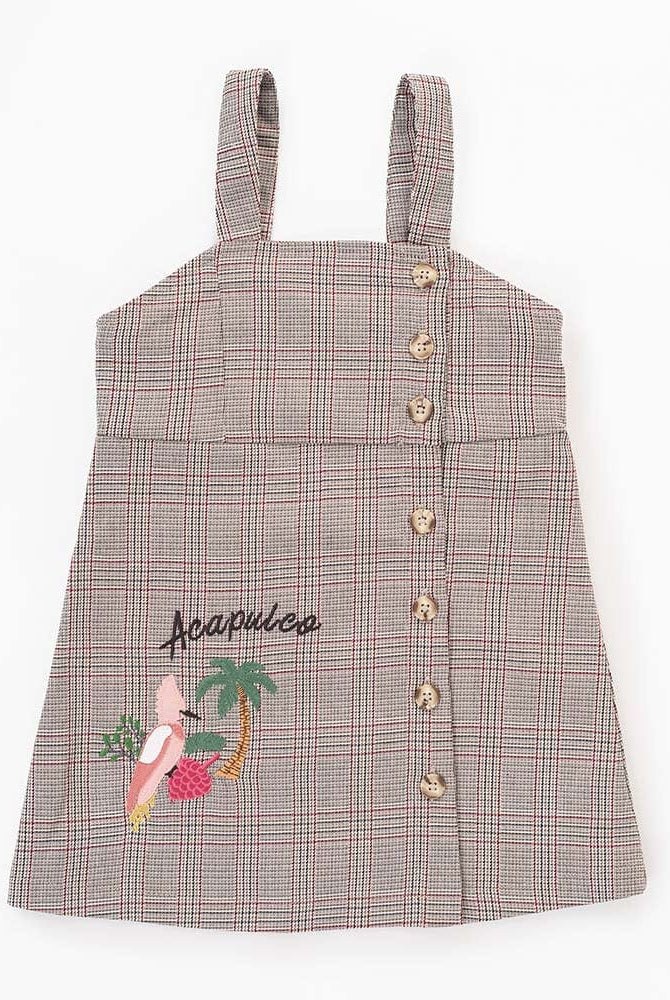 جينجرسنابس فستان قصير سادة مطرز من أسفل حمالات عريضة بناتي متعدد الألوان