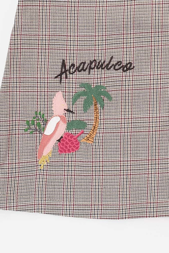 جينجرسنابس فستان قصير سادة مطرز من أسفل حمالات عريضة بناتي متعدد الألوان