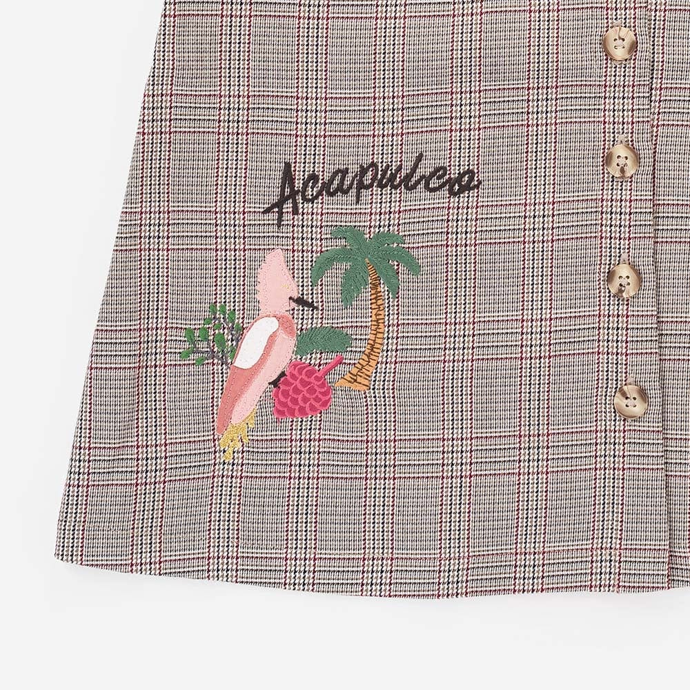 جينجرسنابس فستان قصير سادة مطرز من أسفل حمالات عريضة بناتي متعدد الألوان