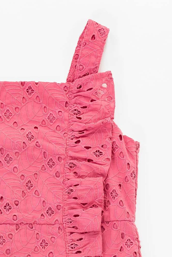 جينجرسنابس فستان بناتي مخرم بكشكشة حمالات وردي صحراوي