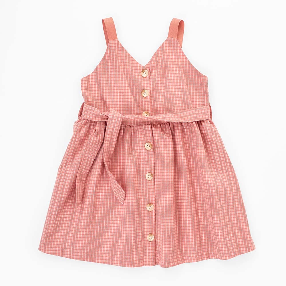 جينجرسنابس فستان بناتي مربعات بأزرار أمامية حمالات برباط وردي