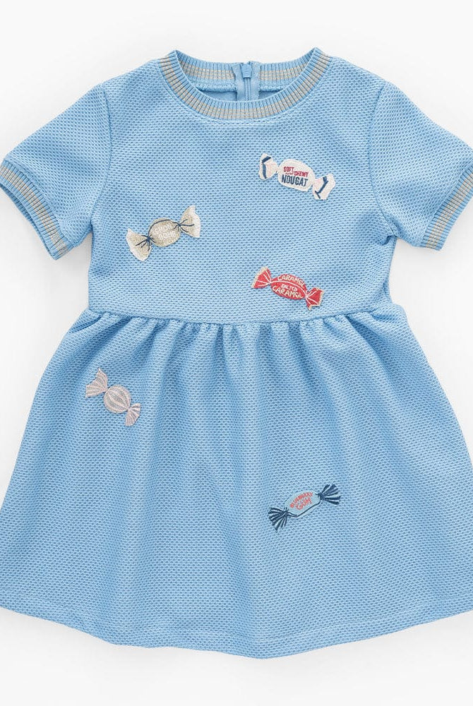 جينجرسنابس فستان بناتي مخرم ببادجات نص كم كلوش بلو بيل