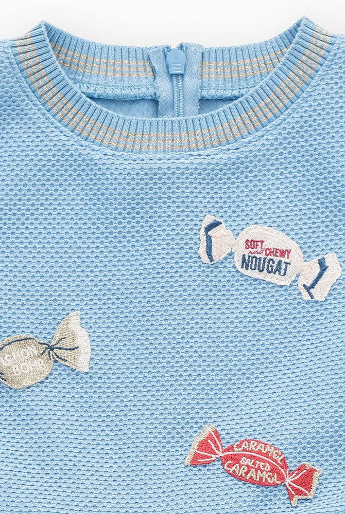 جينجرسنابس فستان بناتي مخرم ببادجات نص كم كلوش بلو بيل