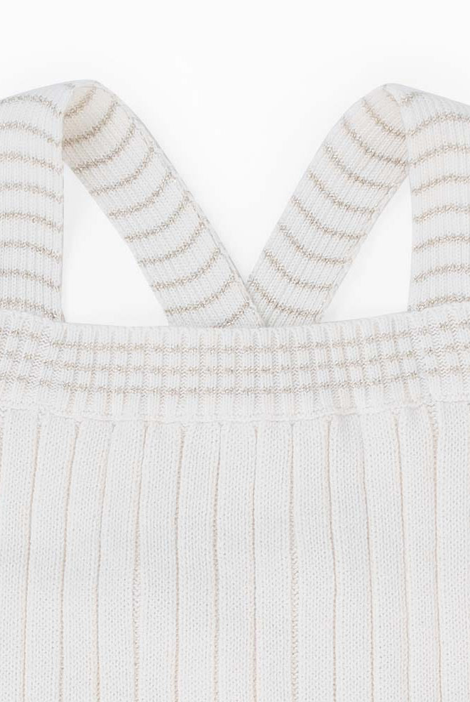 جينجرسنابس فستان بناتي مضلعة سادة حمالات دانتيل أوف وايت