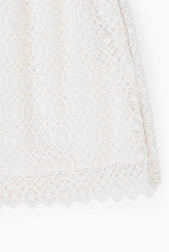 جينجرسنابس فستان بناتي مضلعة سادة حمالات دانتيل أوف وايت