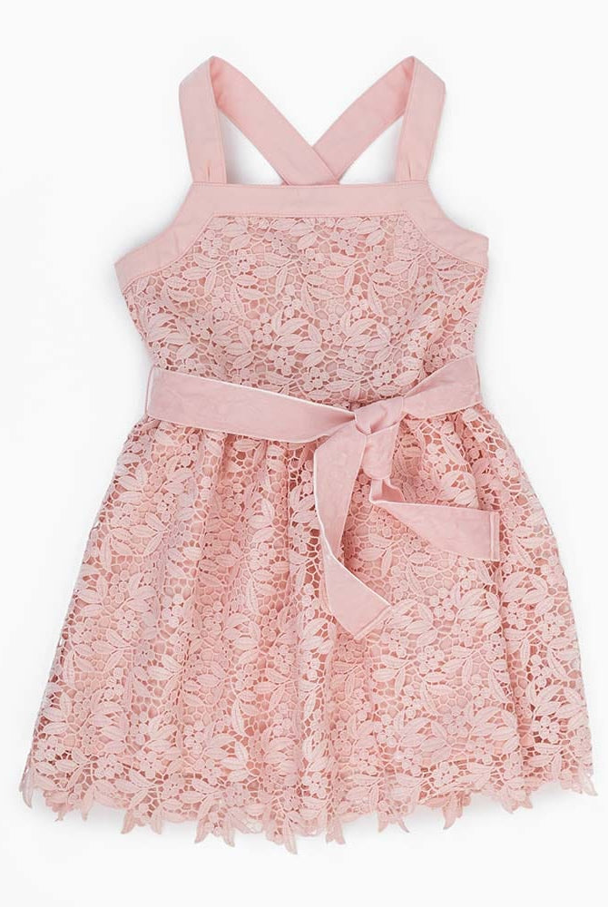 جينجرسنابس فستان بناتي مزين بدانتيل ورباط خصر وردي شاحب