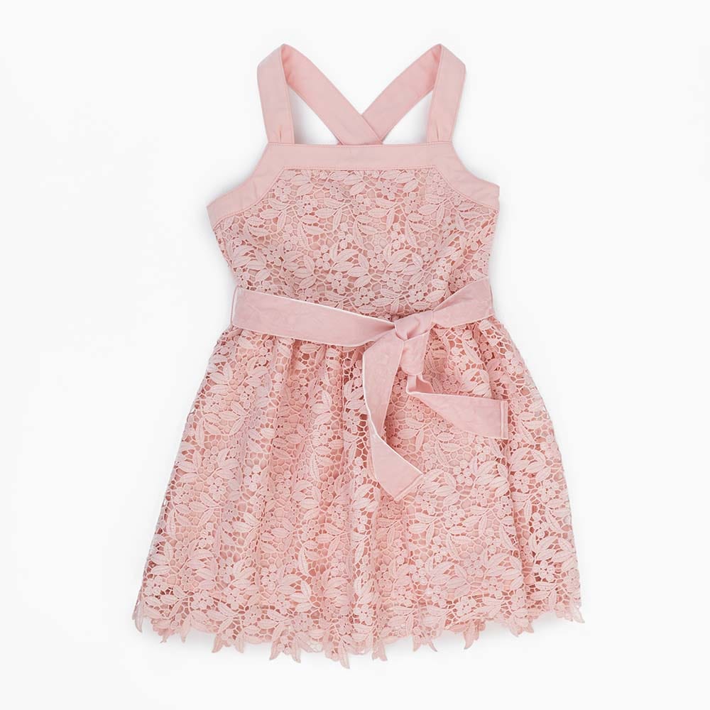 جينجرسنابس فستان بناتي مزين بدانتيل ورباط خصر وردي شاحب