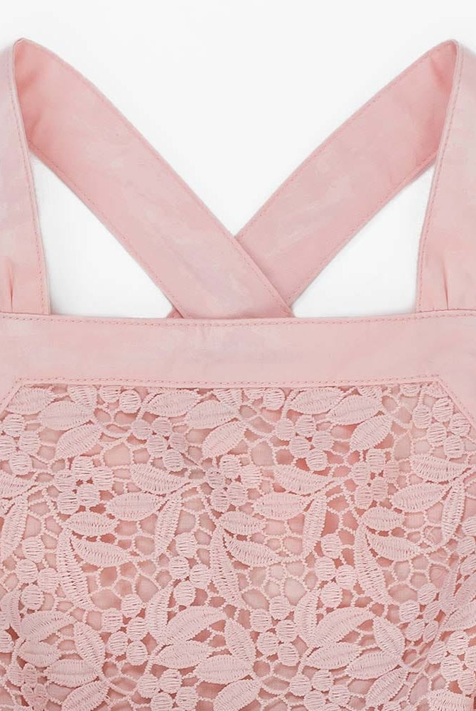 جينجرسنابس فستان بناتي مزين بدانتيل ورباط خصر وردي شاحب