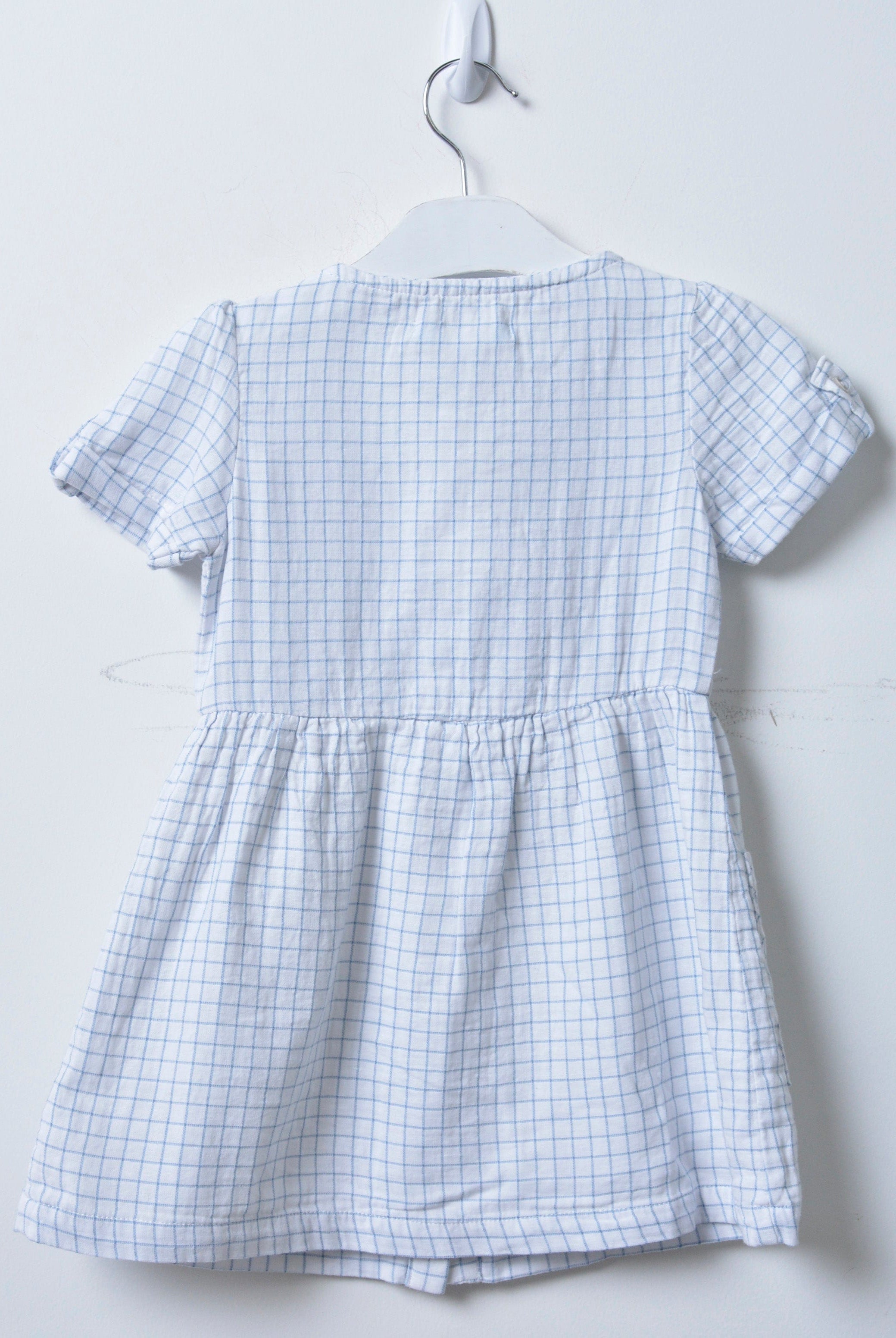 جينجرسنابس فستان بناتي بنقشة مربعات نص كم أزرق/سط