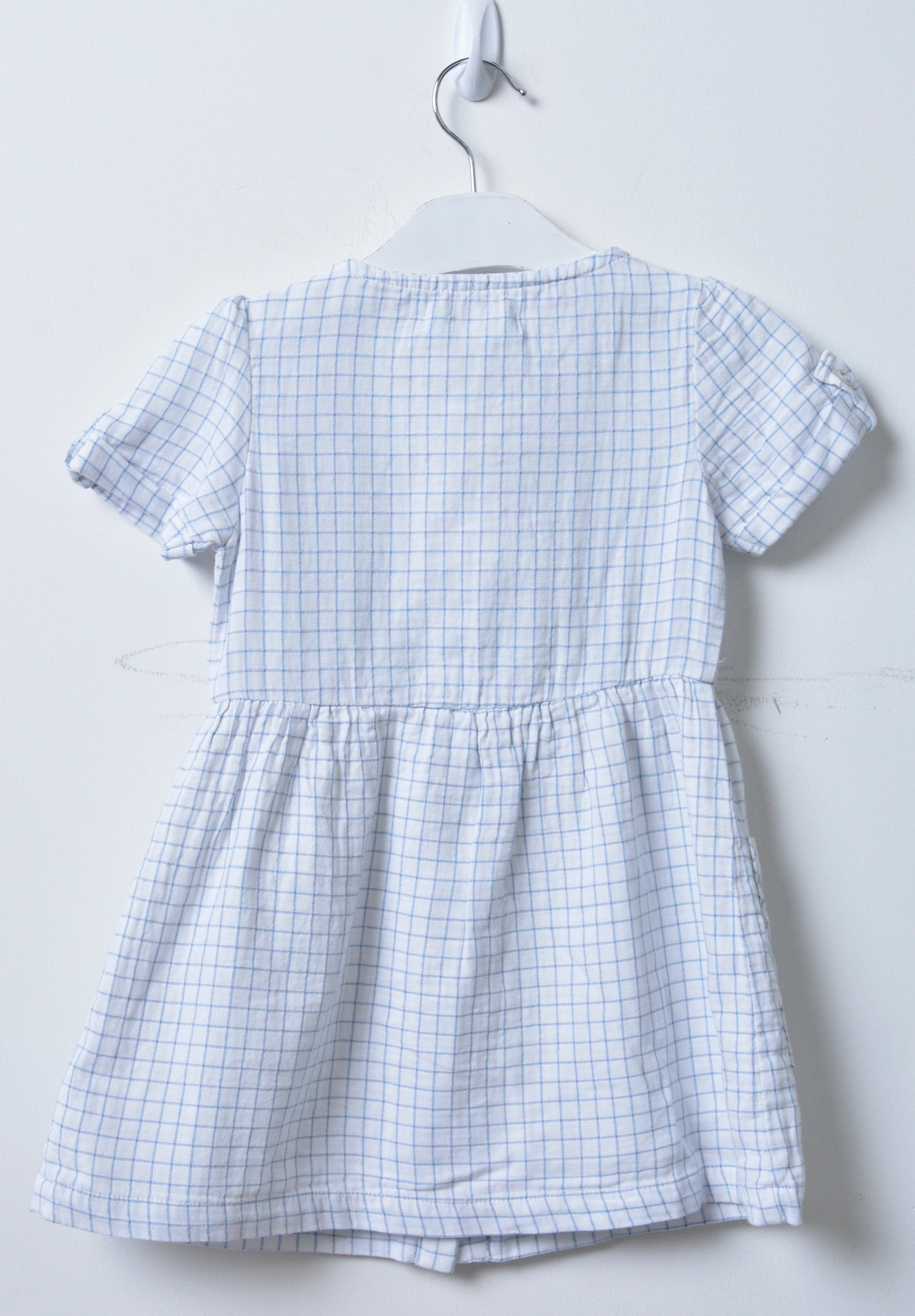 جينجرسنابس فستان بناتي بنقشة مربعات نص كم أزرق/سط