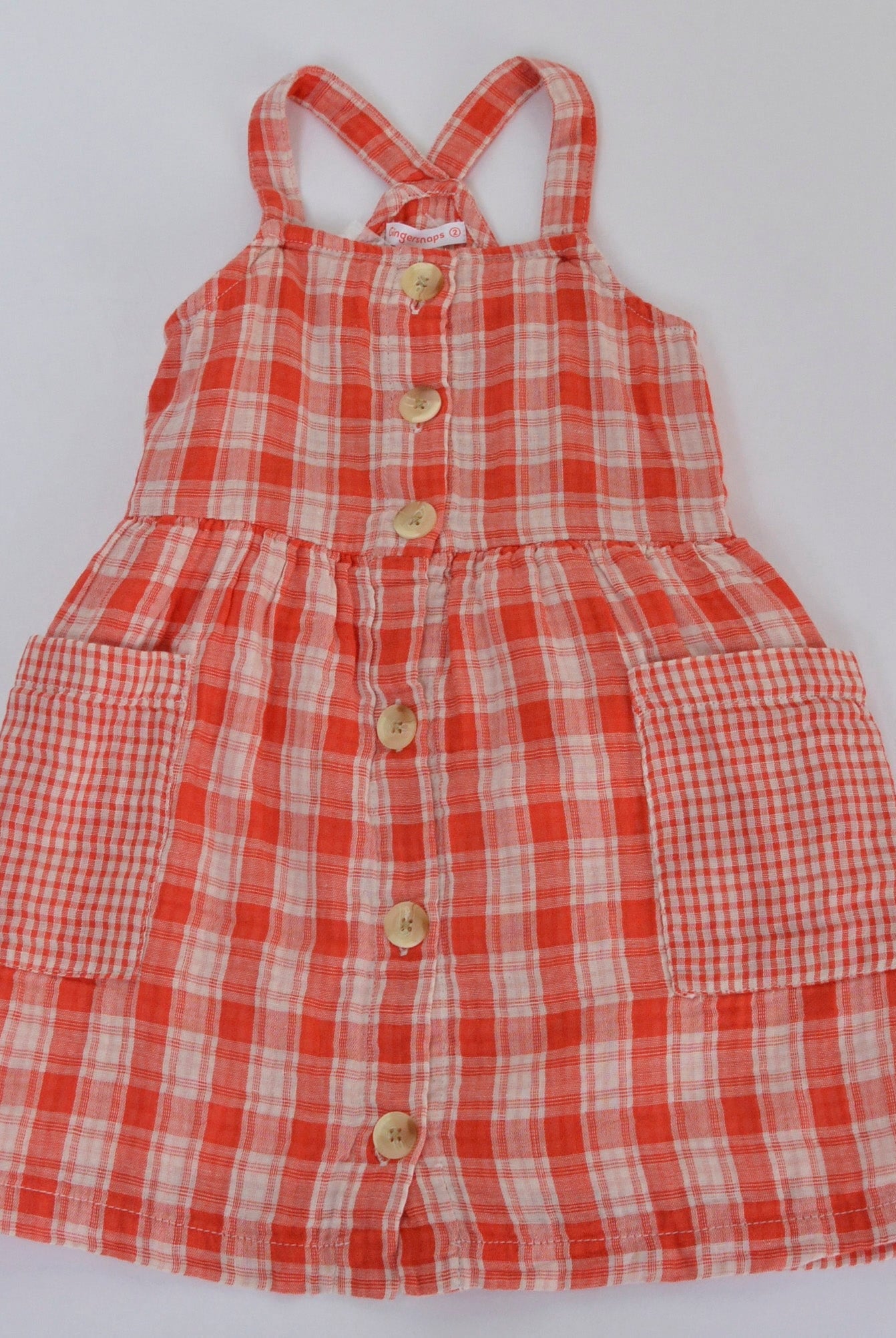 جينجرسنابس فستان كروهات حمالات بأزرار أمامية وجيوب بناتي أحمر